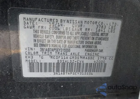 2014 Nissan Sentra Sv из США, поврежденный, VIN 3N1AB7AP5EY315556